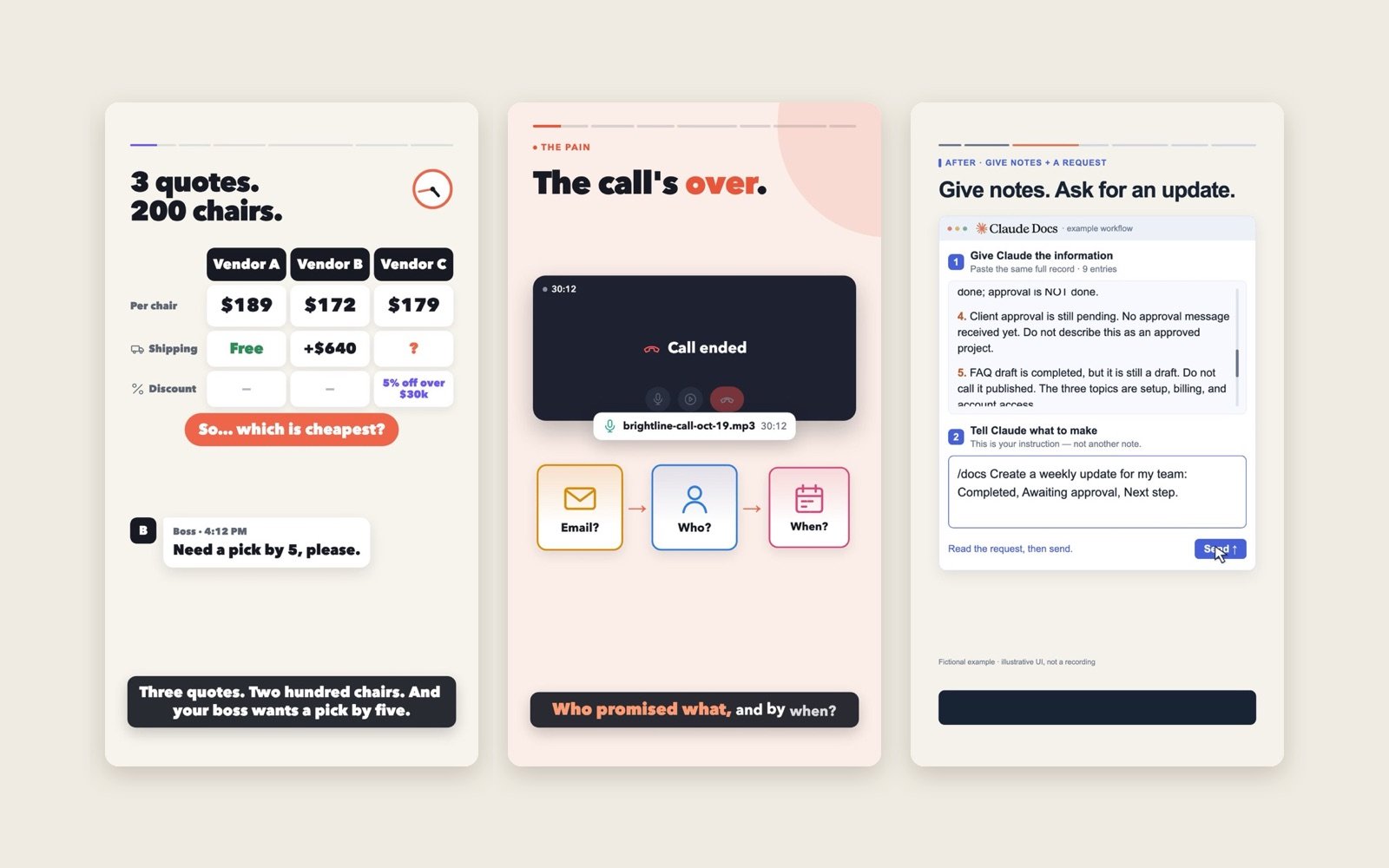 Frames from three AceMode explainer videos